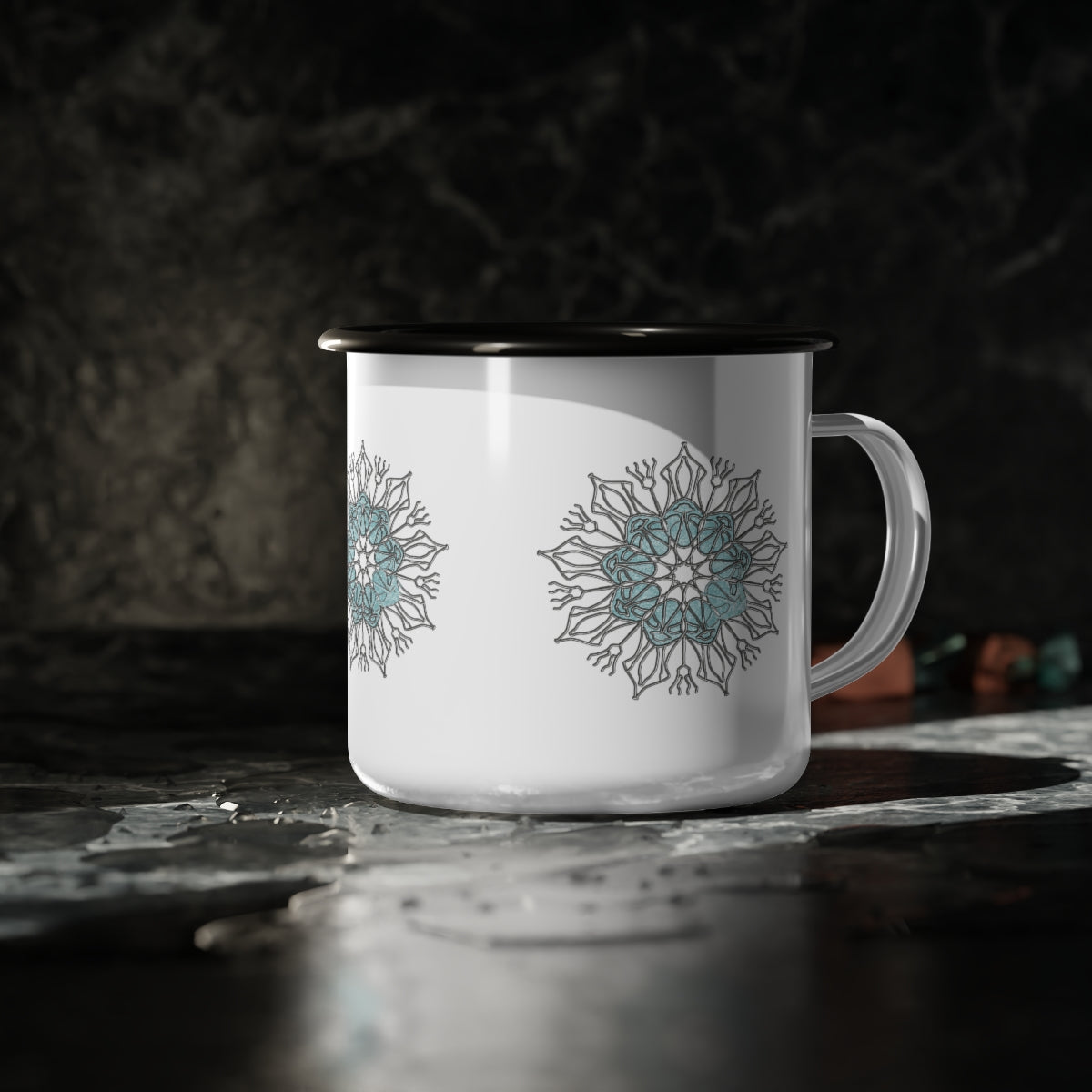 Blue and Silver Snowflake Enamel Camp Cup