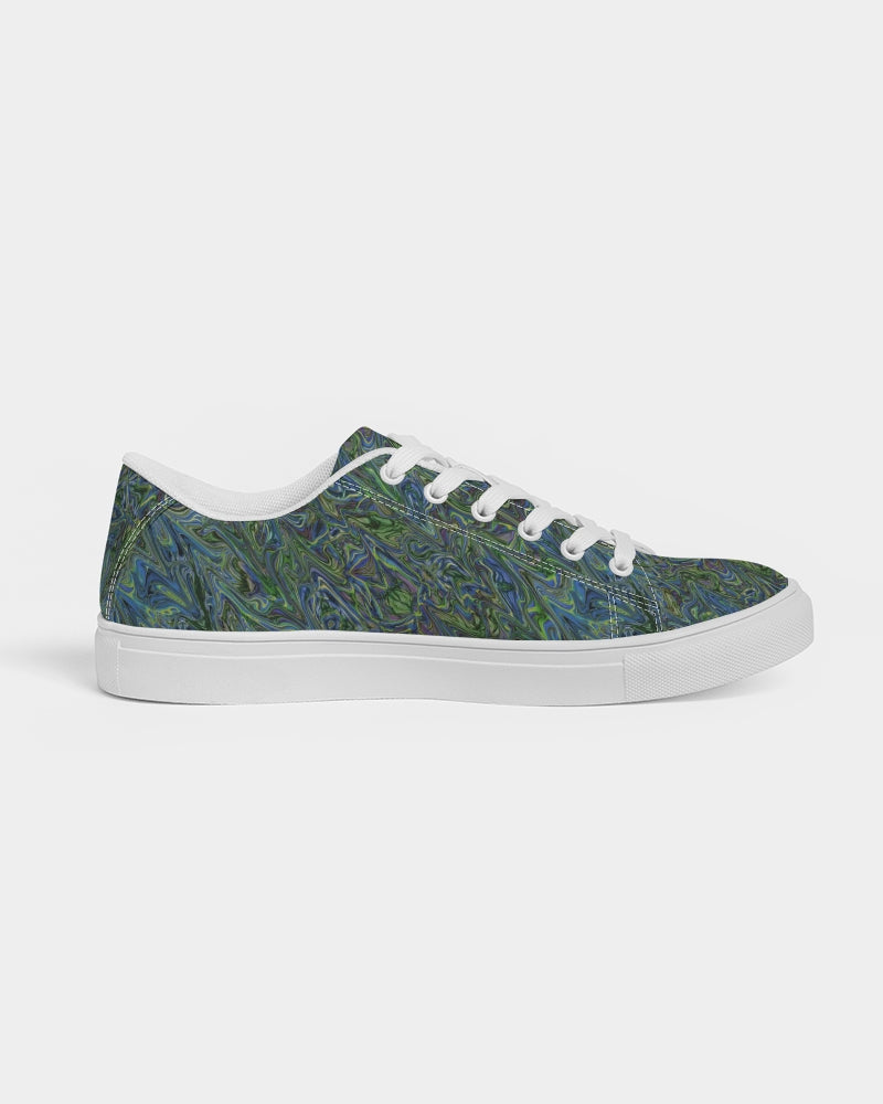 Blue Green Liquid Marbling Men's Faux-Leather Sneaker