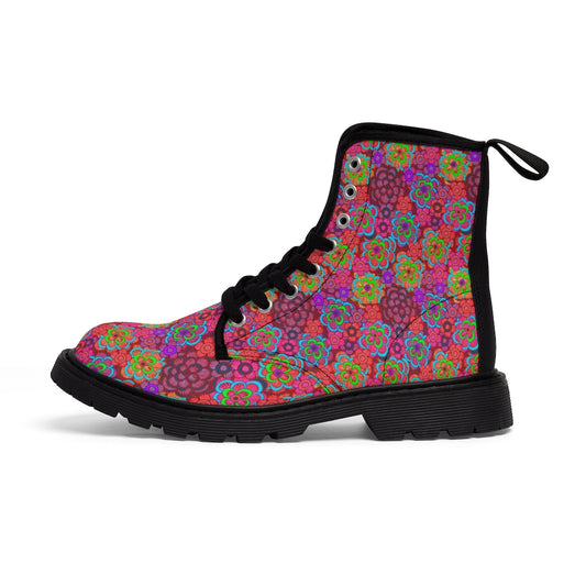 Pink Retro Flowers Women's Canvas Boots