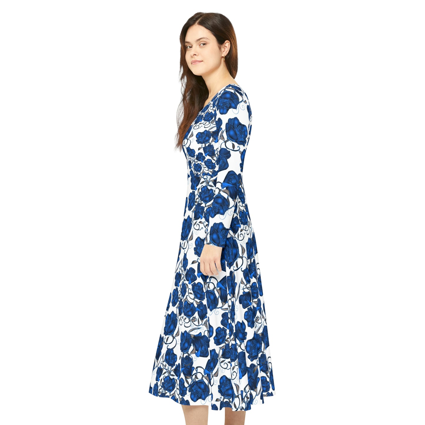 Blue Roses Women's Long Sleeve Dance Dress (AOP)