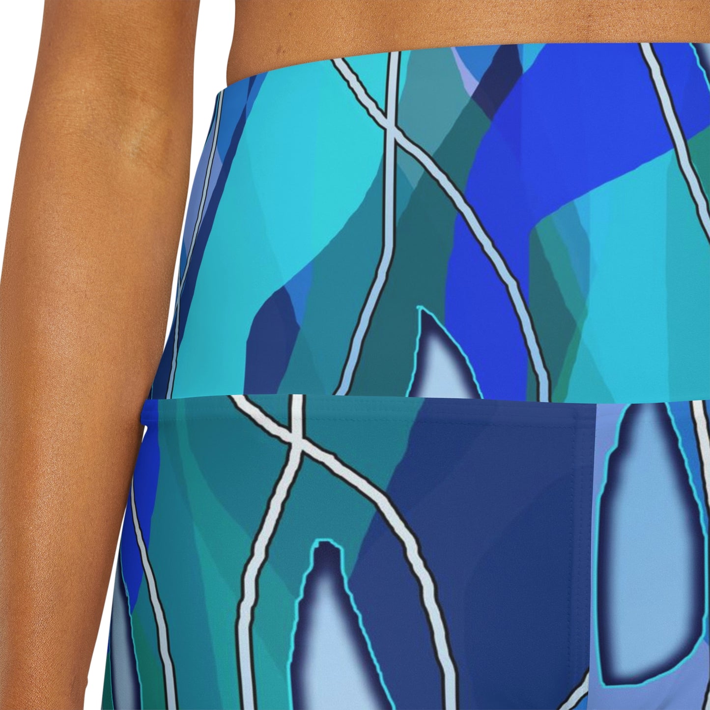 Wavy Blue Abstract High Waisted Yoga Shorts (AOP)