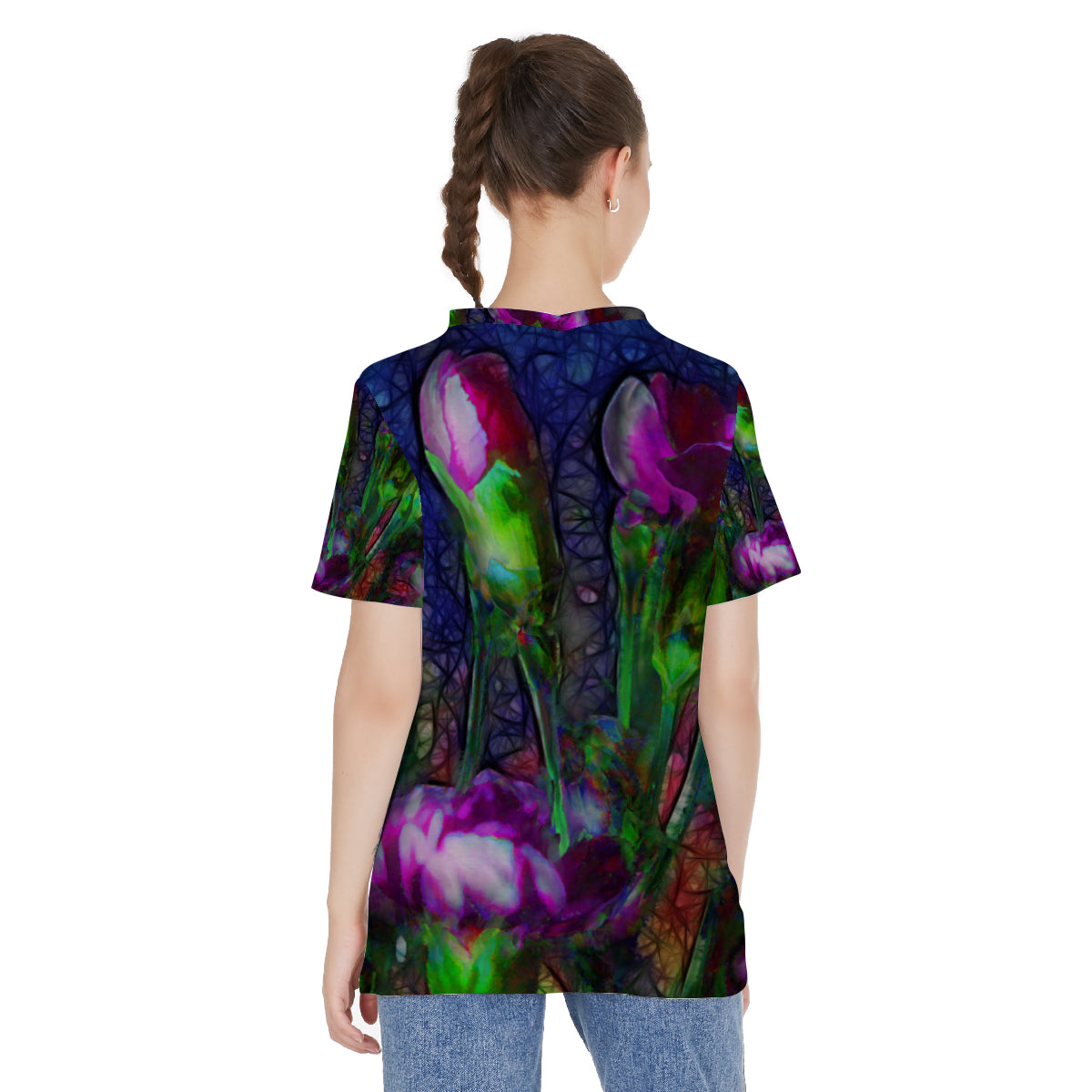 Abstract Pink Carnations All-over print V-neck string short sleeve shirt