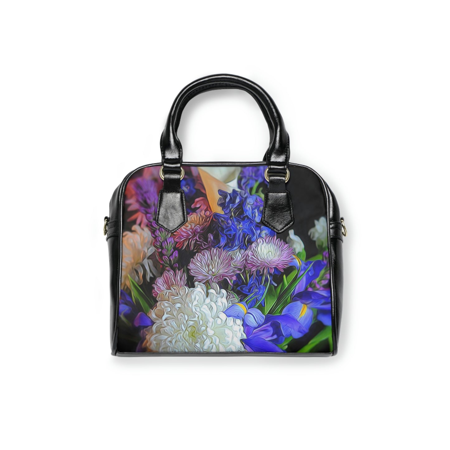 Blue White Purple Bouquet Shoulder Handbag