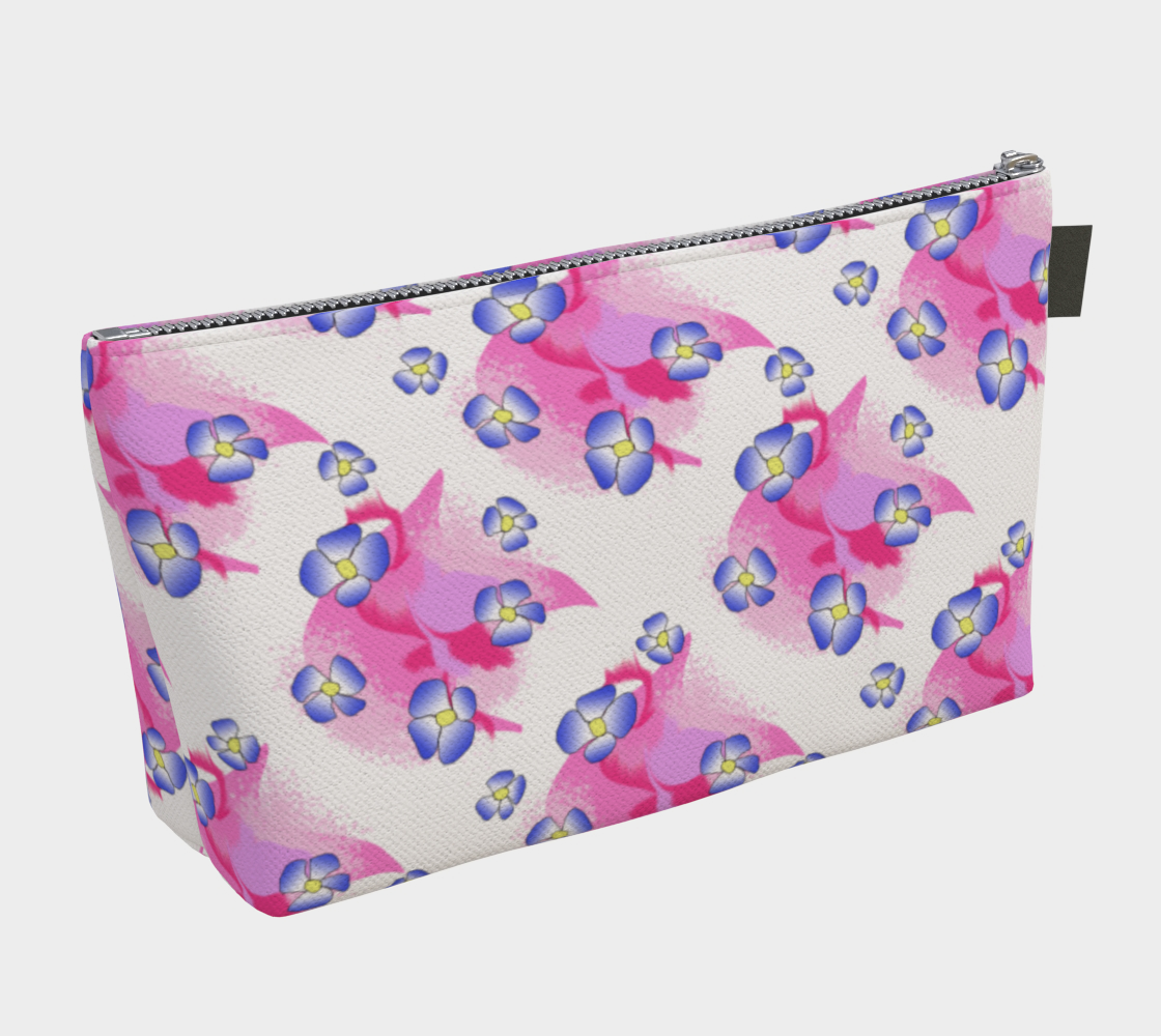 Blue Flowers on Pink Makeup bag