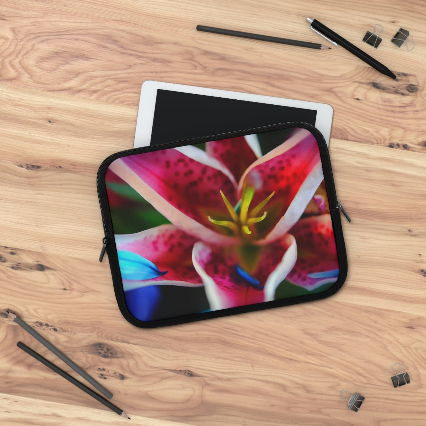 Blue Petals On a Pink and White Lily Laptop Sleeve