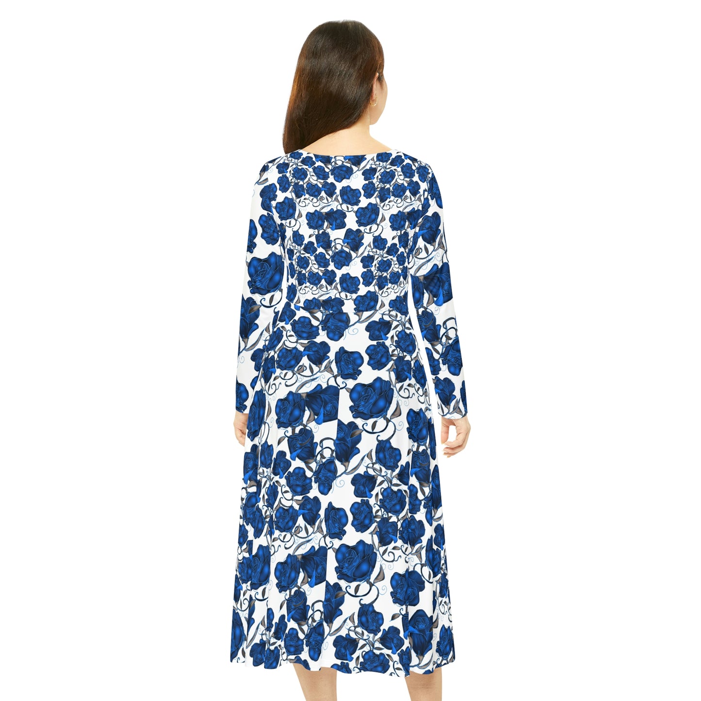 Blue Roses Women's Long Sleeve Dance Dress (AOP)