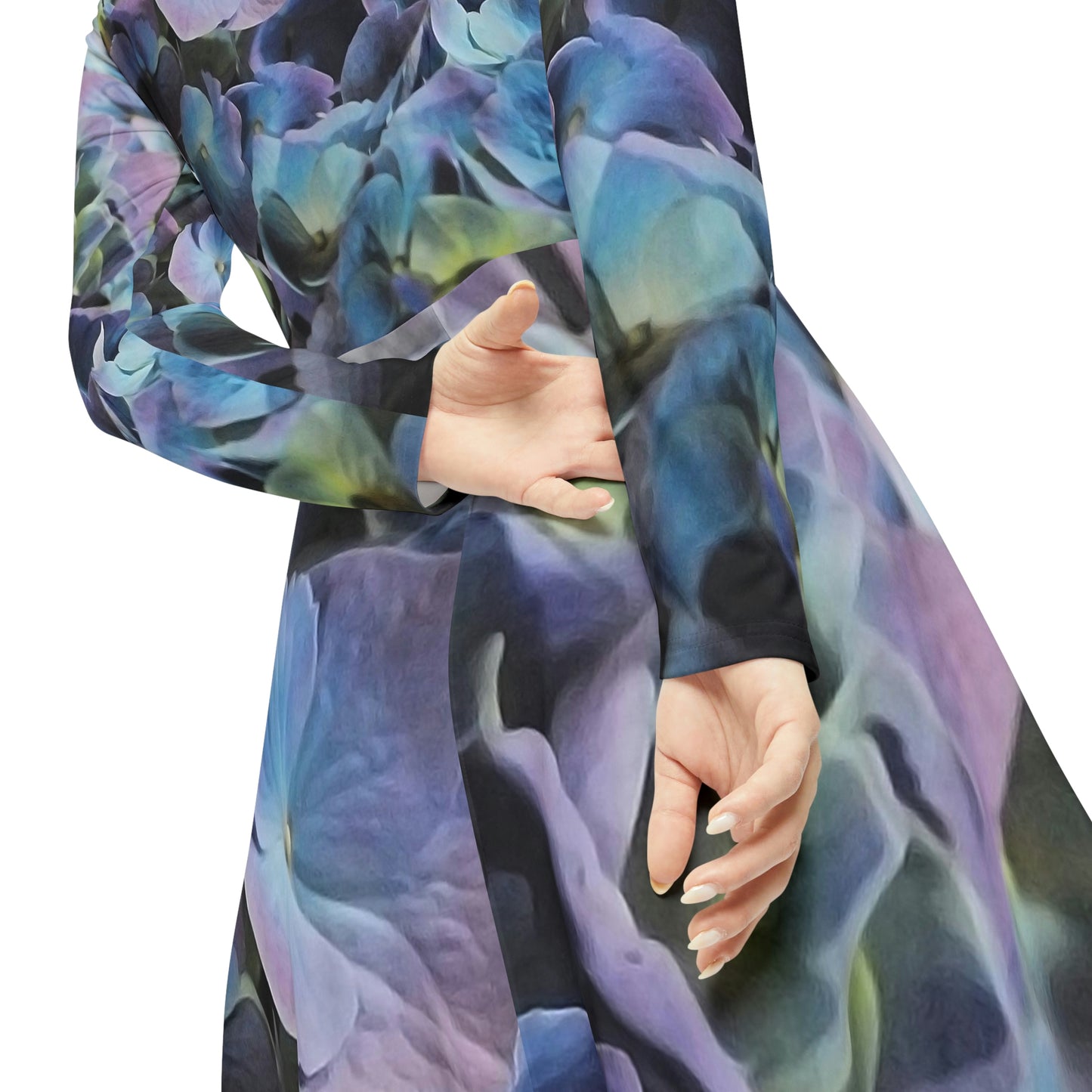 Blue and Purple Hydrangeas Women's Long Sleeve Dance Dress