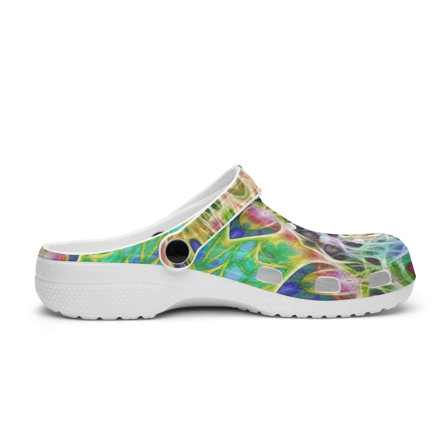 Green Yellow Pink Kaleidoscope 413. All Over Printed Clogs