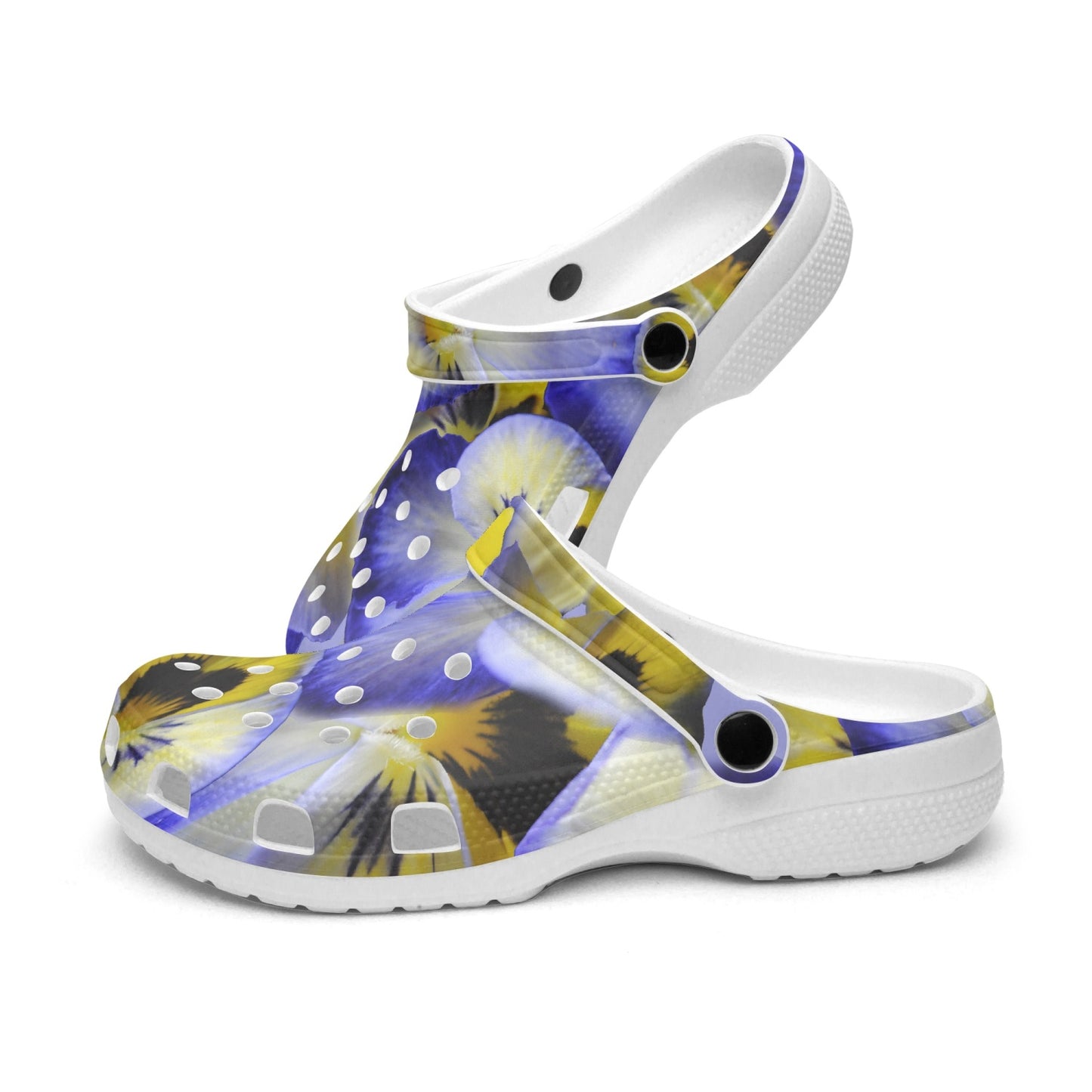 Blue and Yellow Pansies 413. All Over Printed Clogs