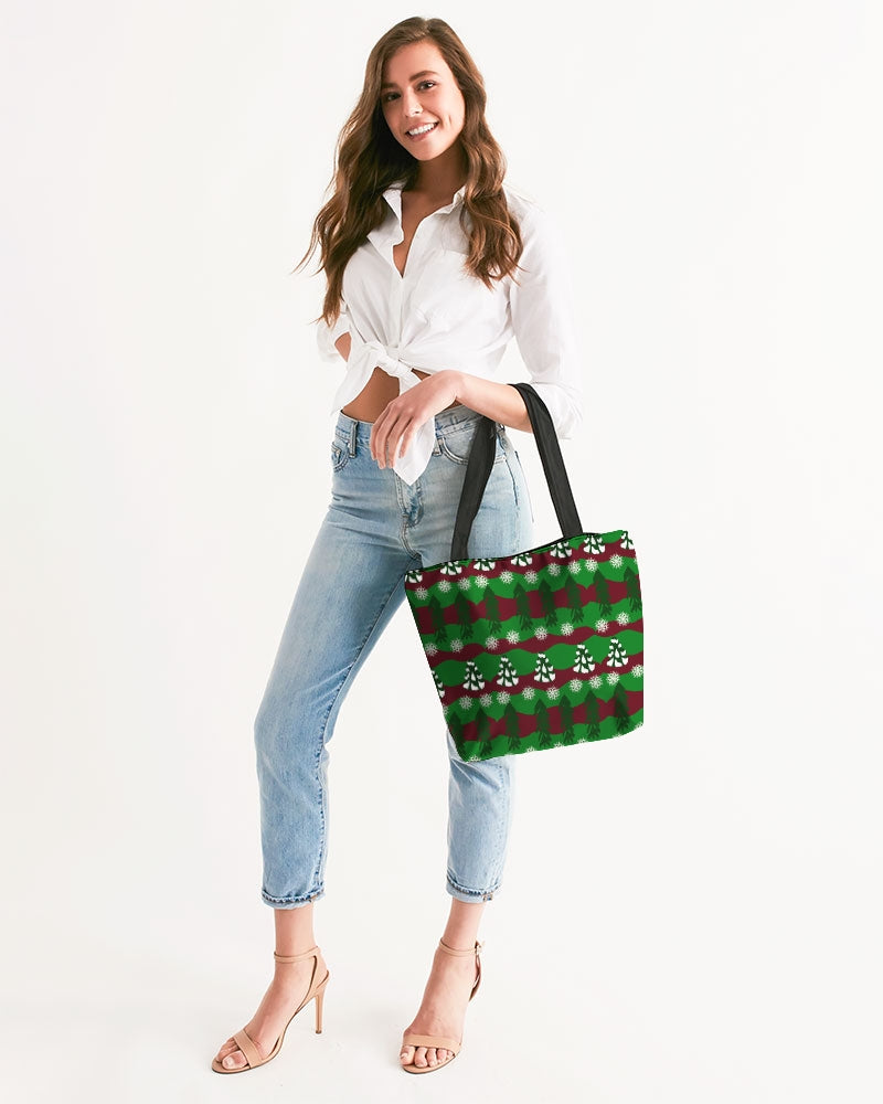 Snowy Evergreen Pattern Canvas Zip Tote