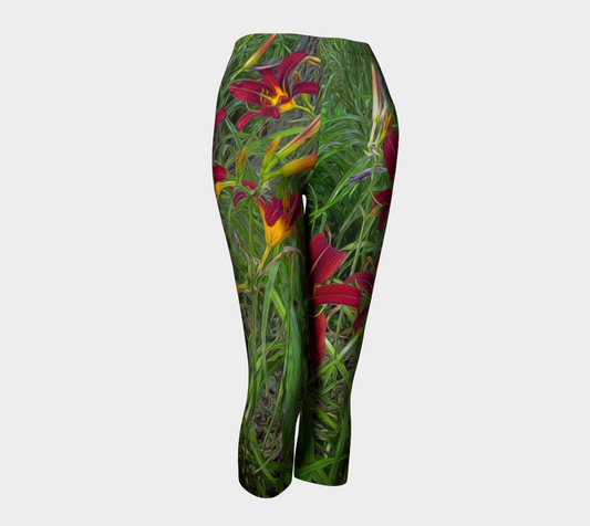 Red Tiger Lily Garden Capris