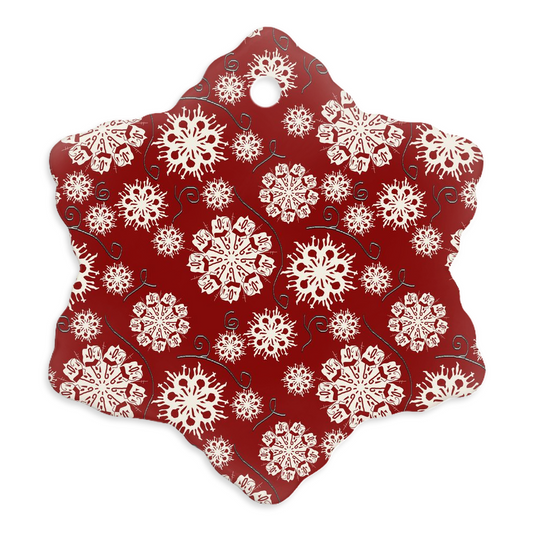 Snowflakes on Red Porcelain Ornaments