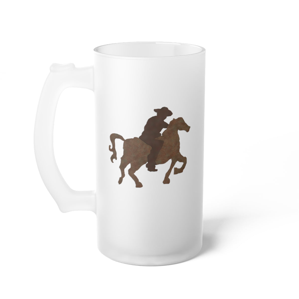 Cowboy On Horseback Frosted Glass Beer Mug