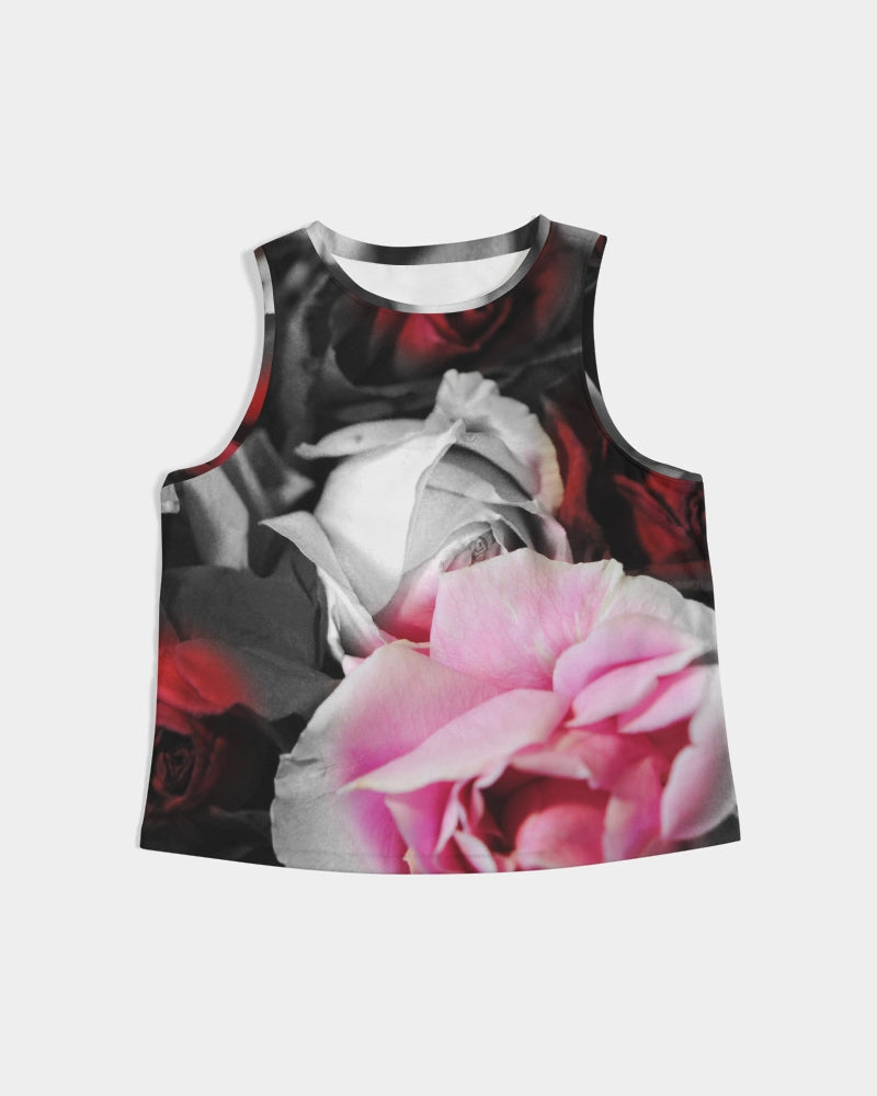 Black and White Roses Fade Women's Cropped Tank