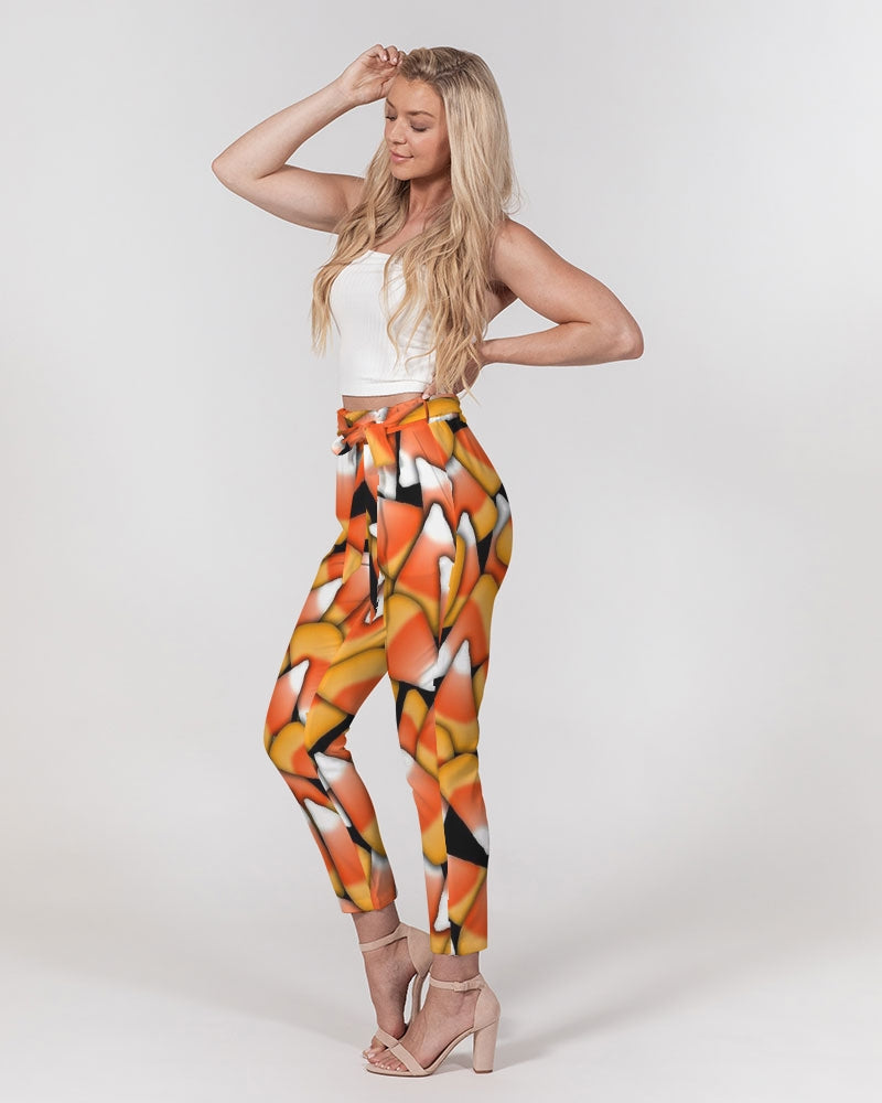 Candy Corn Pattern Women's Belted Tapered Pants