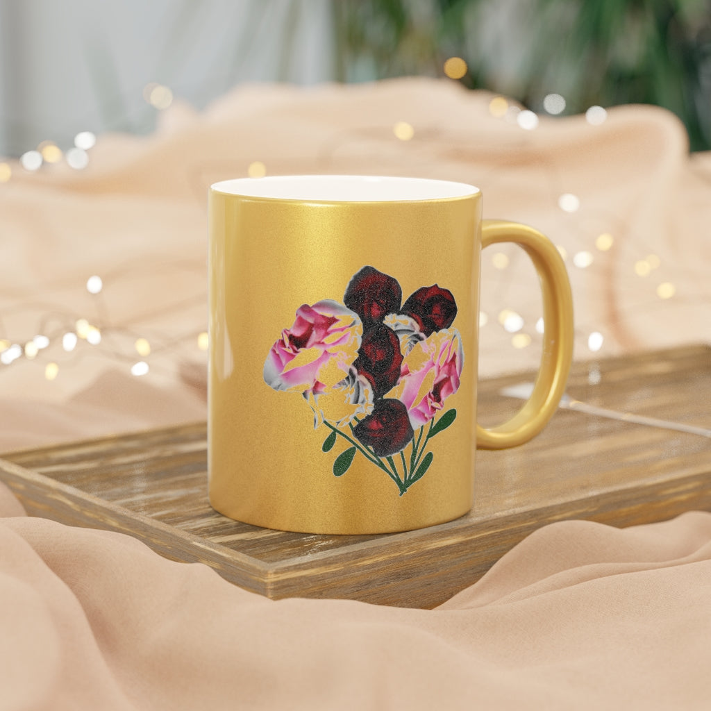 Pink and Red Roses Metallic Mug (Silver\Gold)