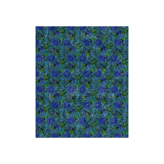 Blue Green Flower Pattern Crushed Velvet Blanket