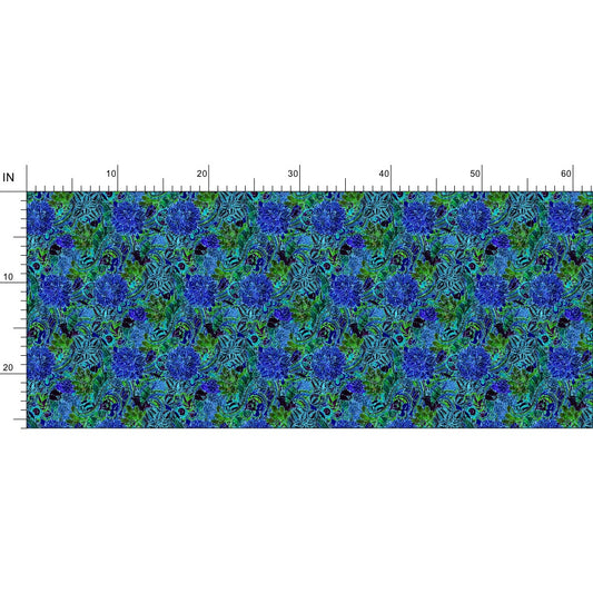 Blue Green Flower Pattern Fabric