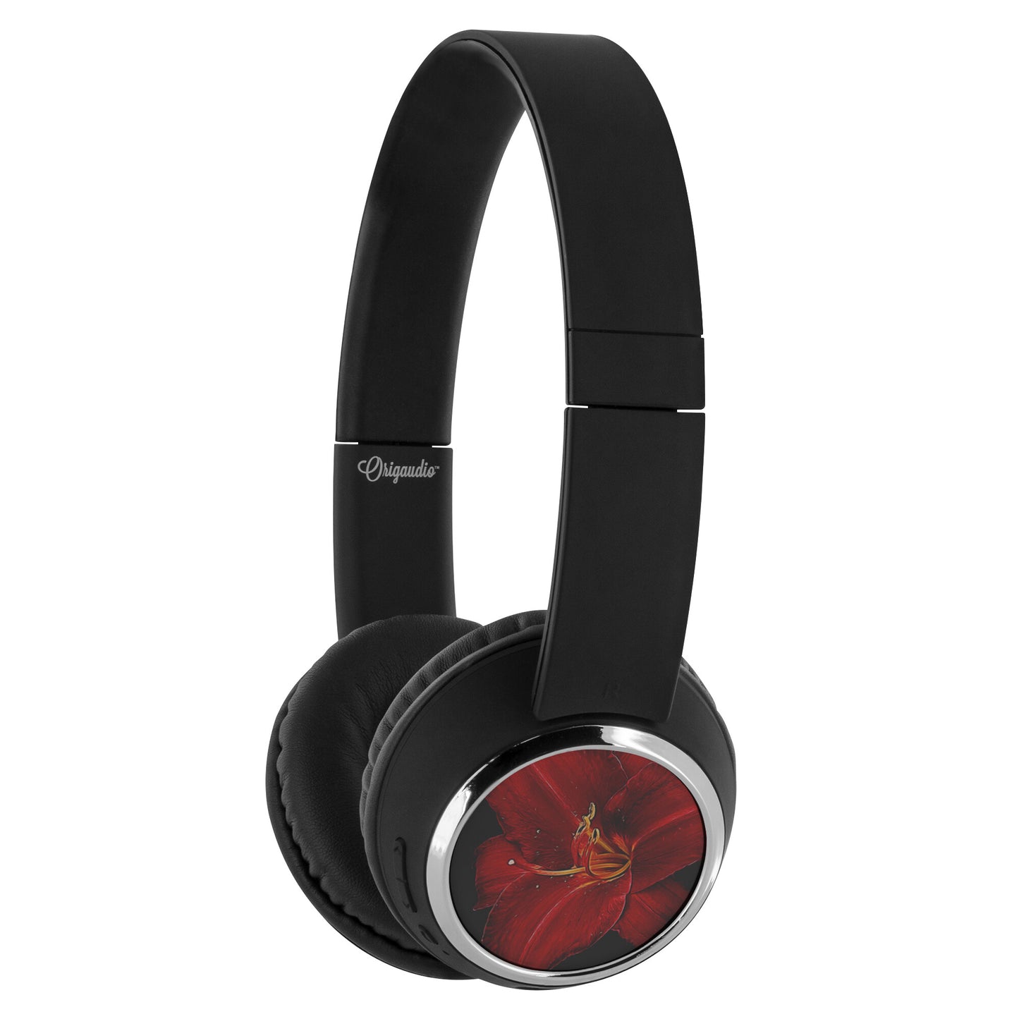 Red Day Lily On Black Beebop Headphones