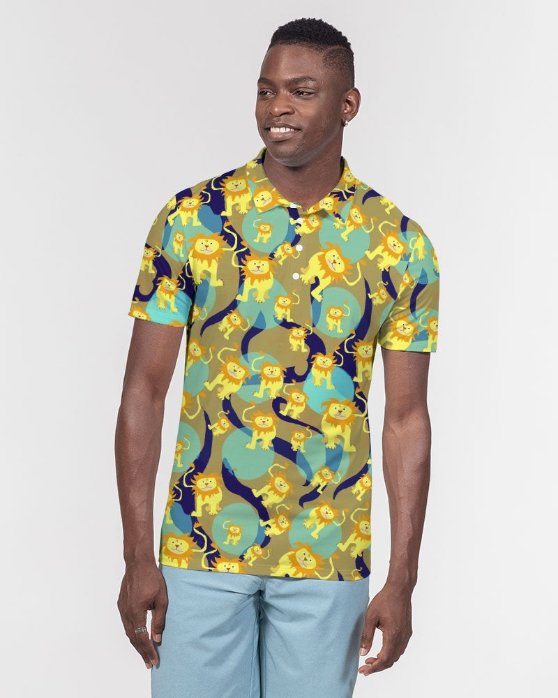 Lion Pattern Men's Slim Fit Short Sleeve Polo