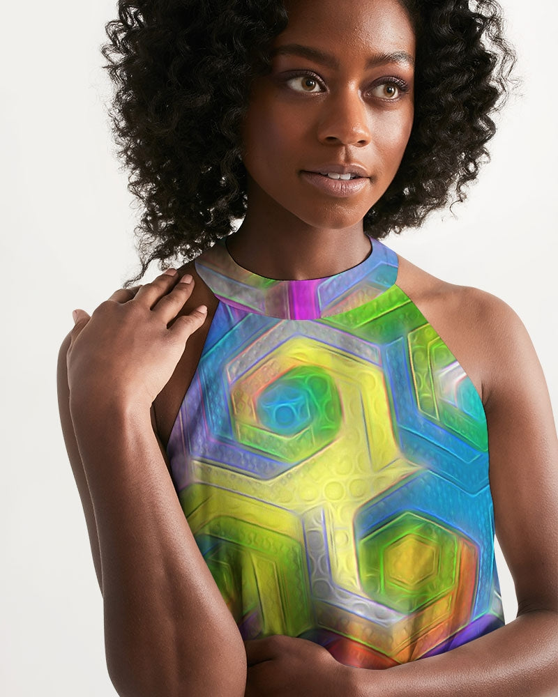 Colorful Hexagons Women's Halter Dress