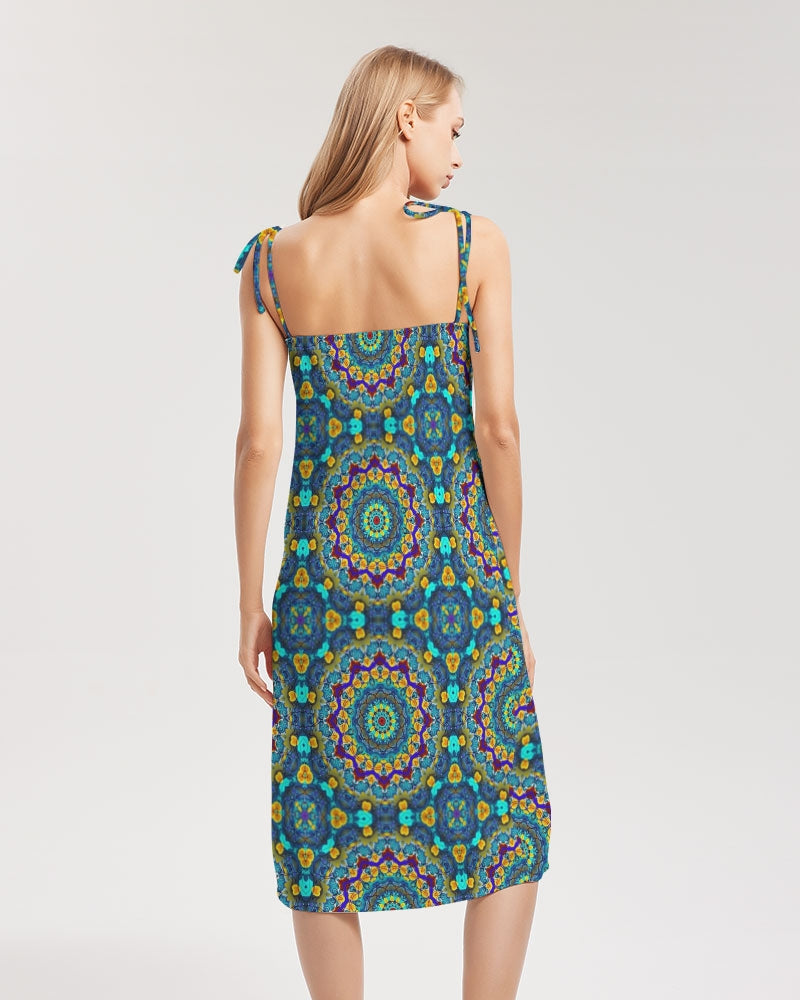 Blue Green Blur Kaleidoscope Women's Tie Strap Split Dress