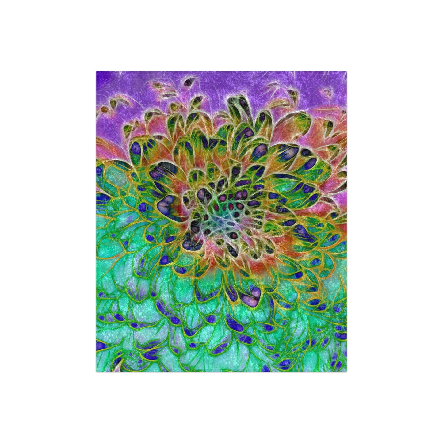 Peacock Chrysanthemum Crushed Velvet Blanket