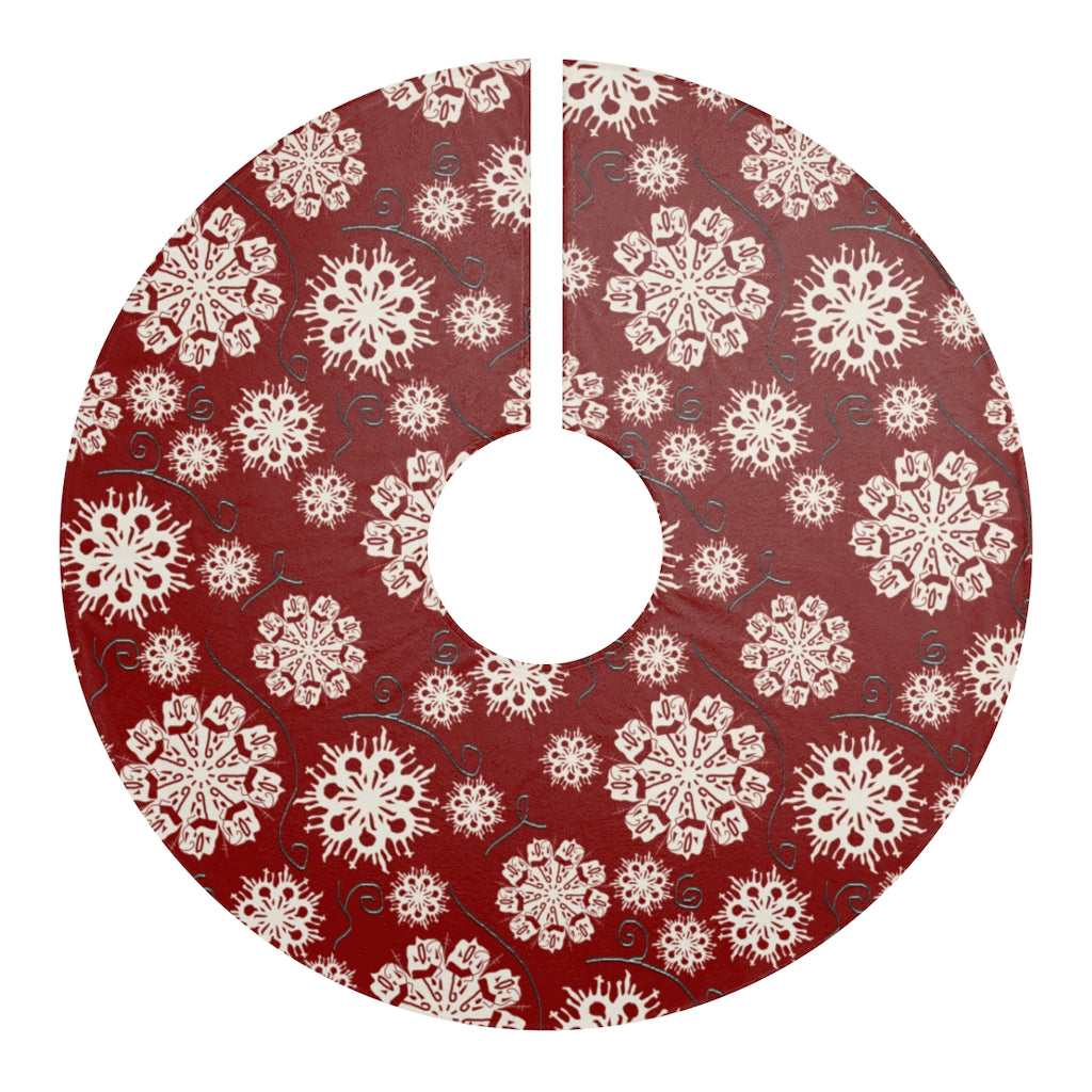 Snowflakes on Red Christmas Tree Skirts