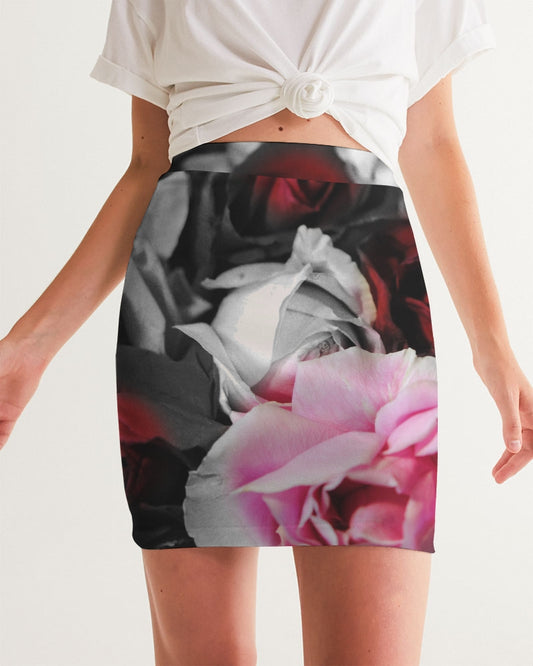 Black and White Roses Fade Women's Mini Skirt