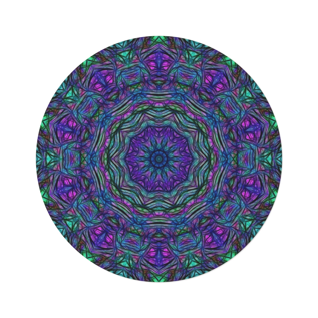 blue Green Purple Kaleidoscope Round Rug