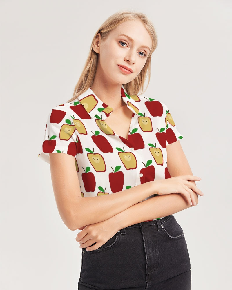 Apple Polkadots Women's Short Sleeve Button Up