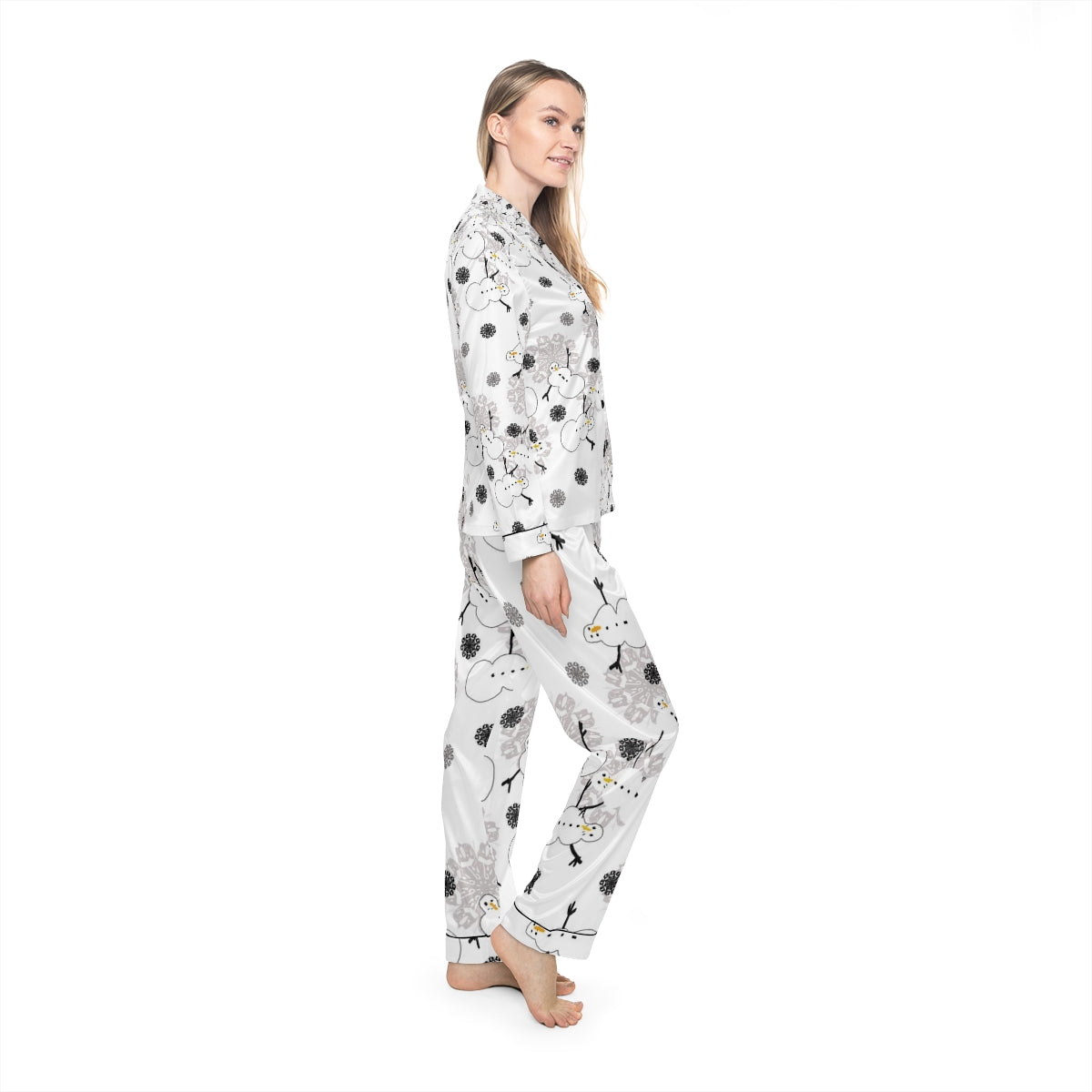 Snowman Pattern Women's Satin Pajamas (AOP)