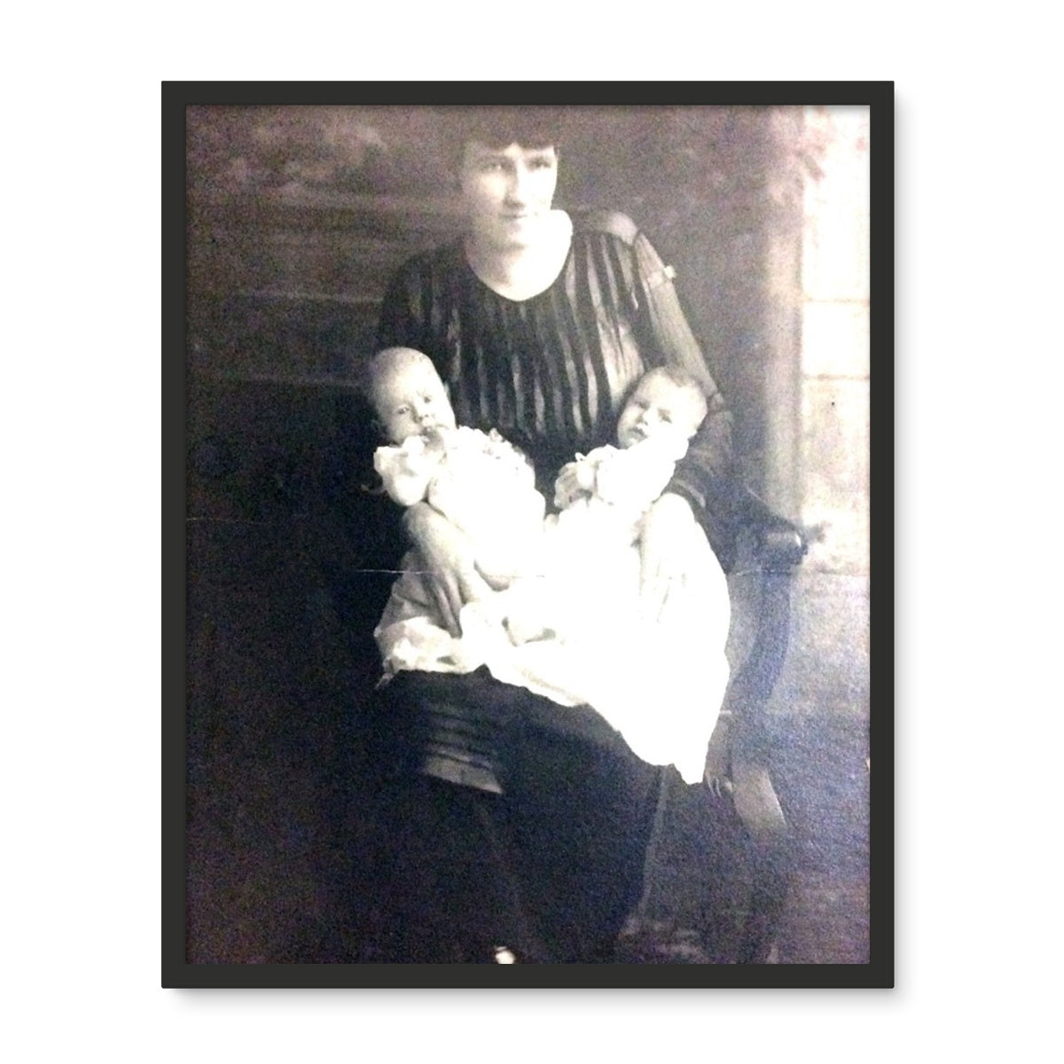 Early 1900s Mother and Twins Framed Photo Tile