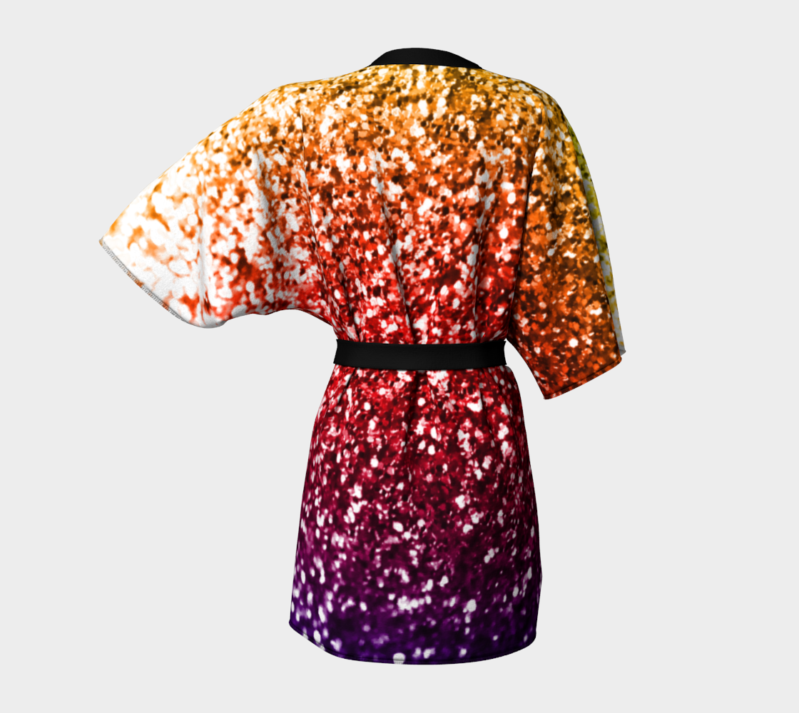 Rainbow Glitter Graphic Kimono Robe