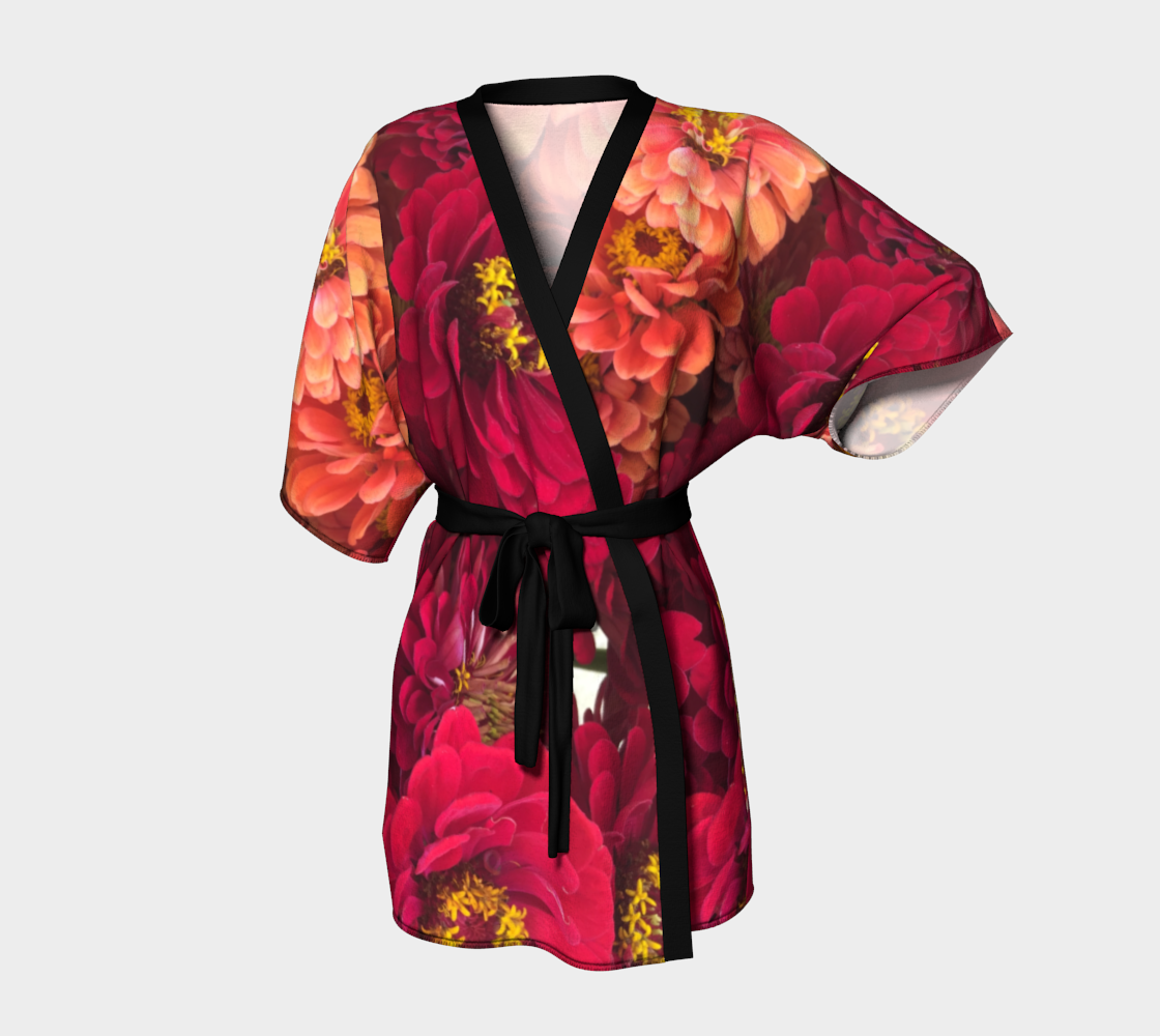 Peach and Pink Zinnias Kimono Robe