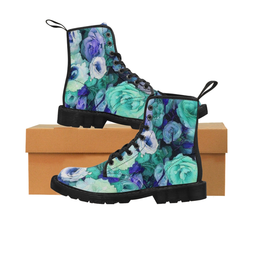 Aqua Flower Kaleidoscope Women's Canvas Boots