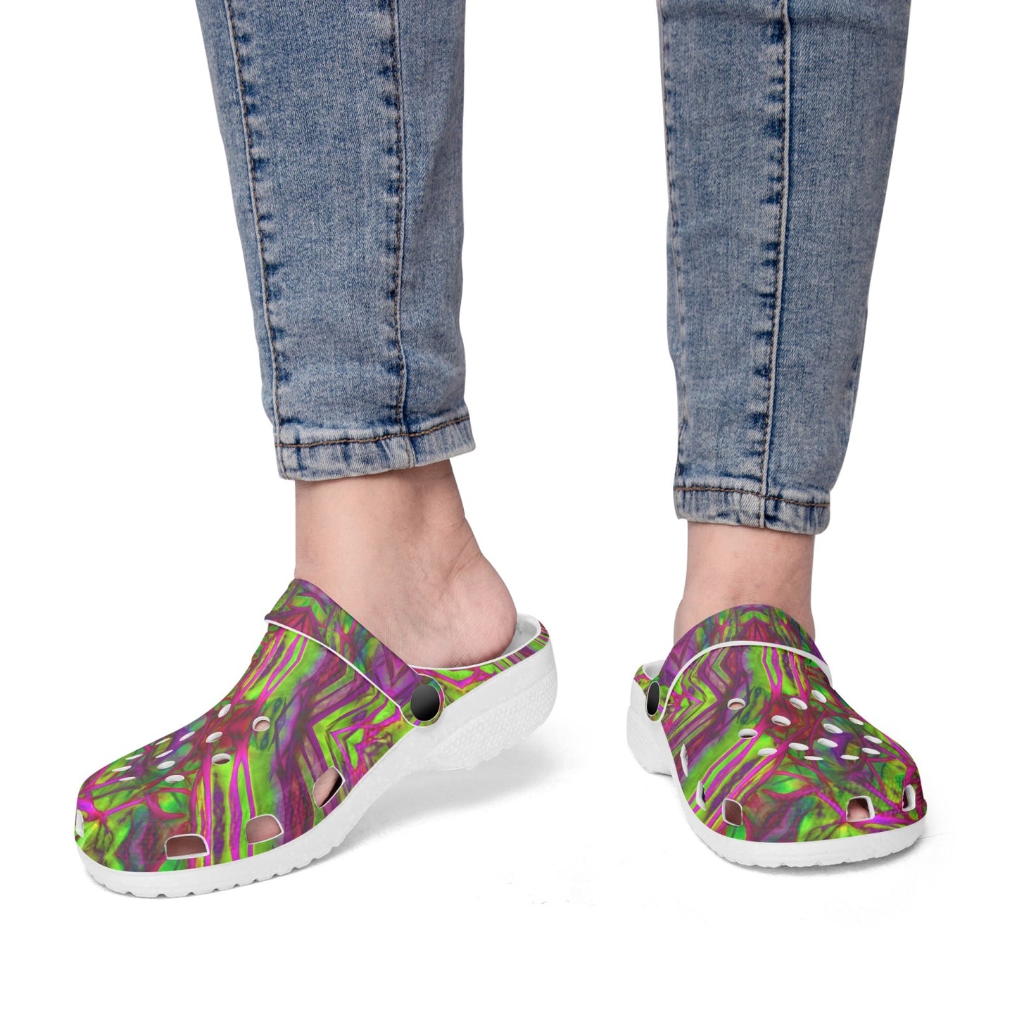 Green and Pink Kaleidoscope 413. All Over Printed Clogs