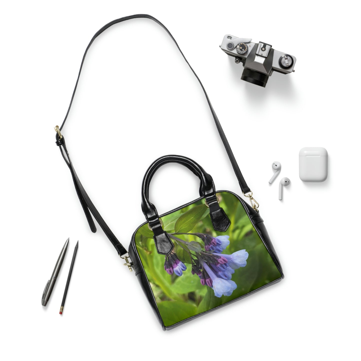 Blue and Purple Wildflowers Shoulder Handbag