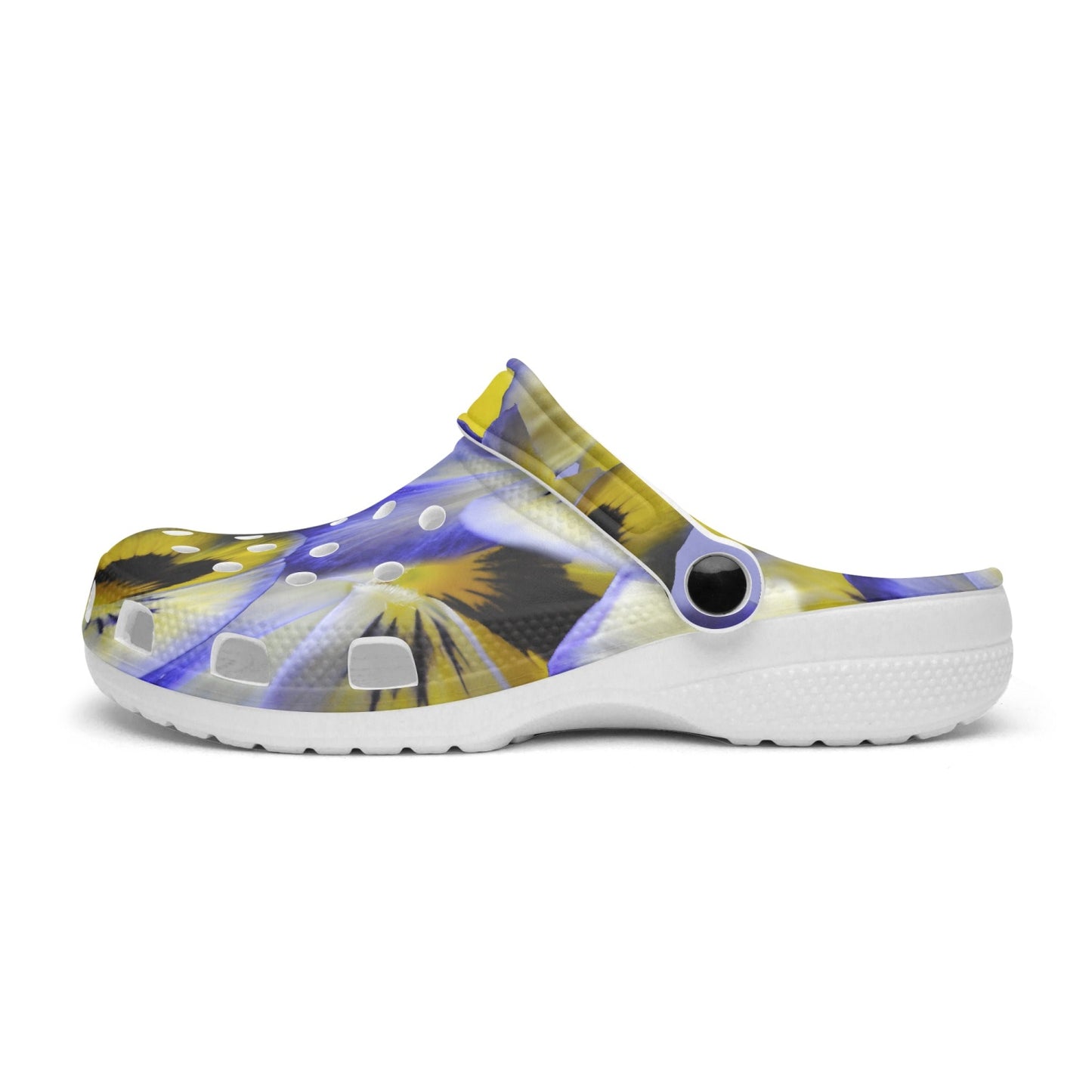 Blue and Yellow Pansies 413. All Over Printed Clogs