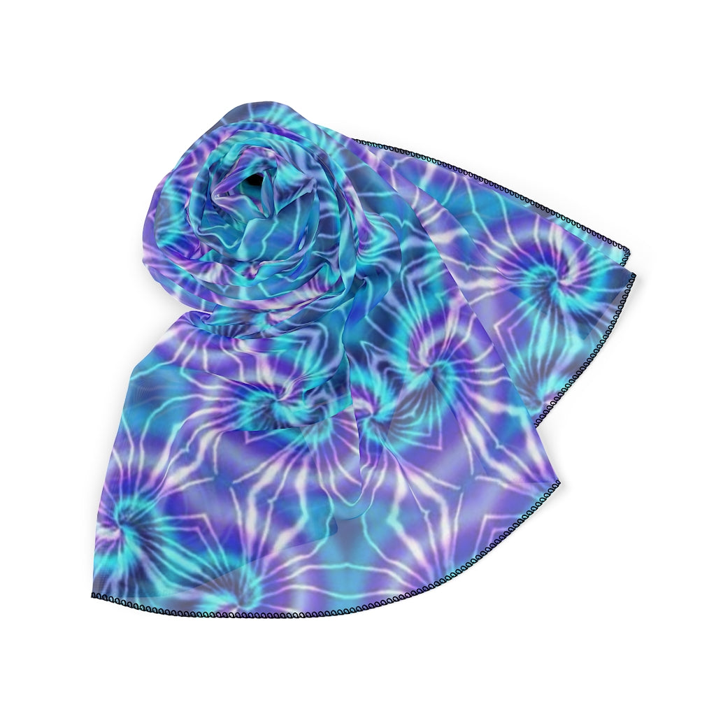 Blue and Purple Tie Dye Kaleidoscope Poly Scarf