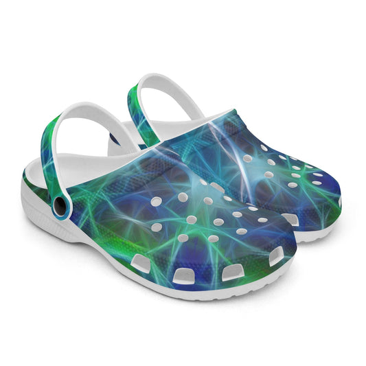 Green Blue Kaleidoscope 413. All Over Printed Clogs