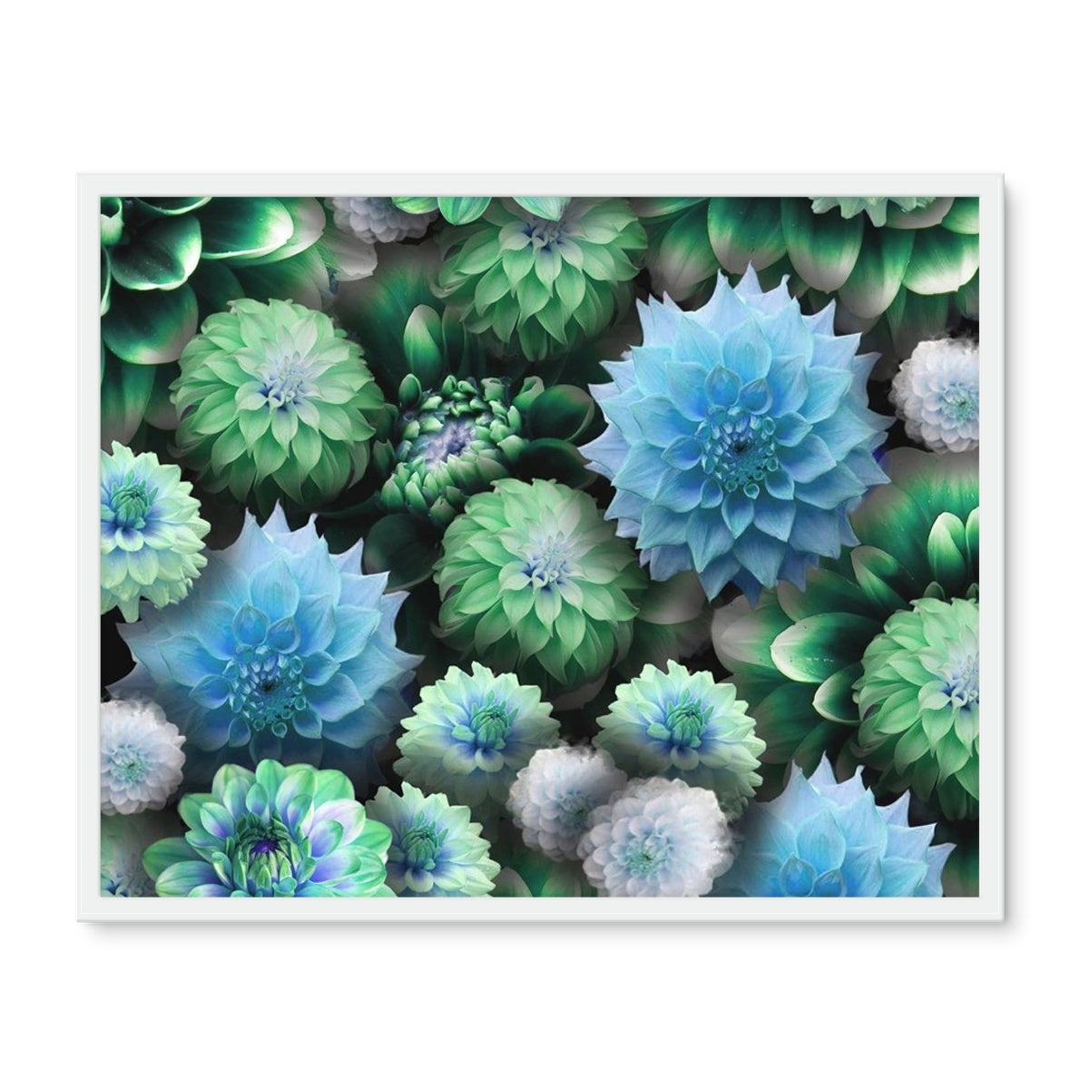 Blue Green Dahlias Framed Photo Tile