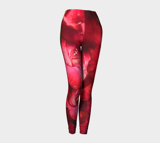 Red Gladiolas on Black Leggings