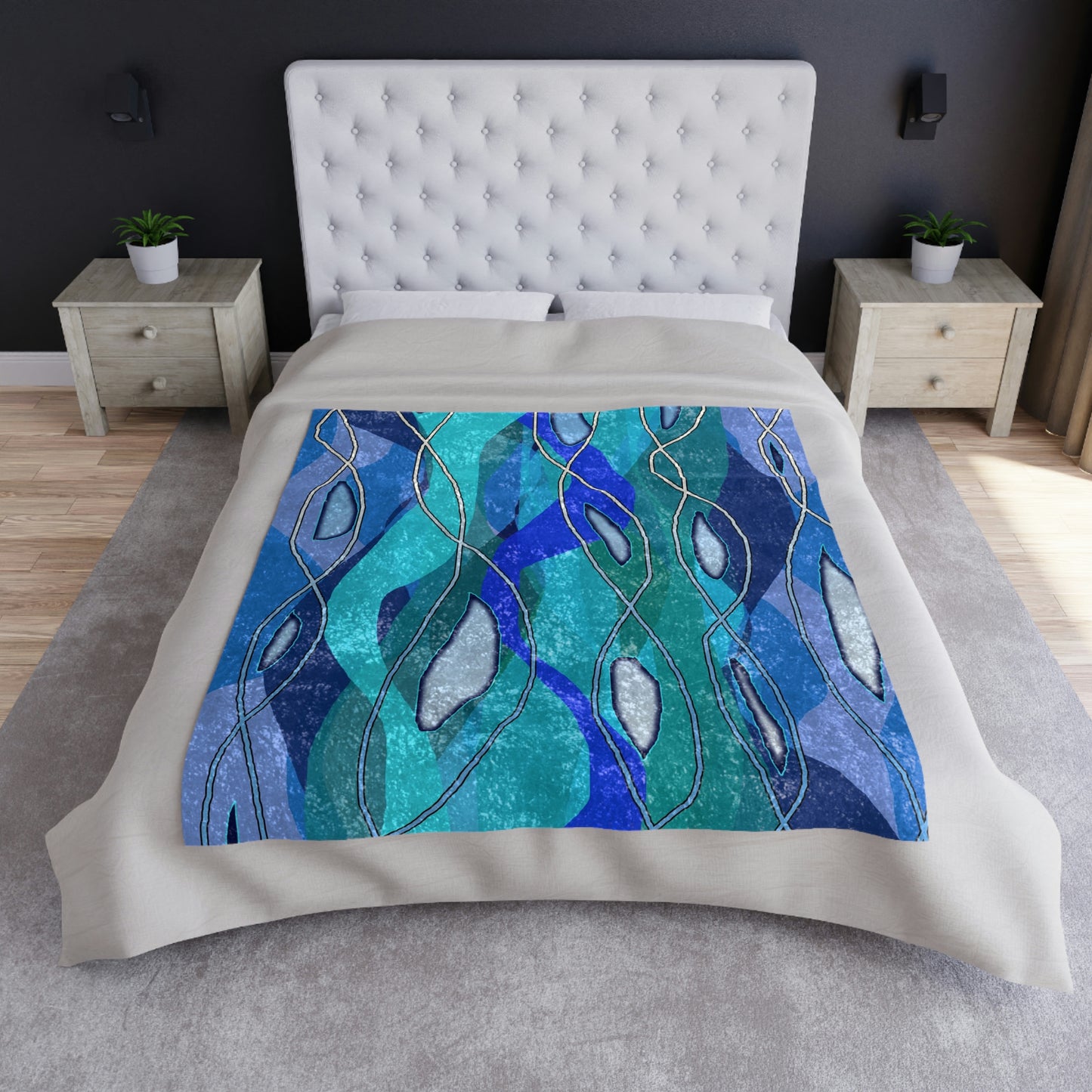 Wavy Blue Crushed Velvet Blanket