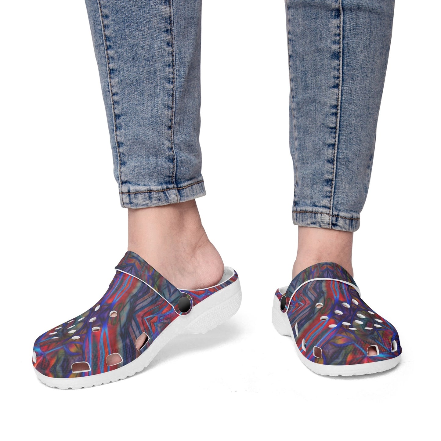 Dark Red and Blue Kaleidoscope 413. All Over Printed Clogs