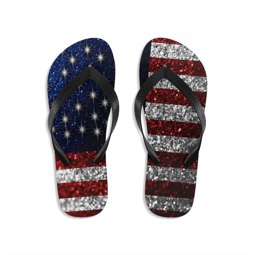 American Flag In Glitter Unisex Flip-Flops