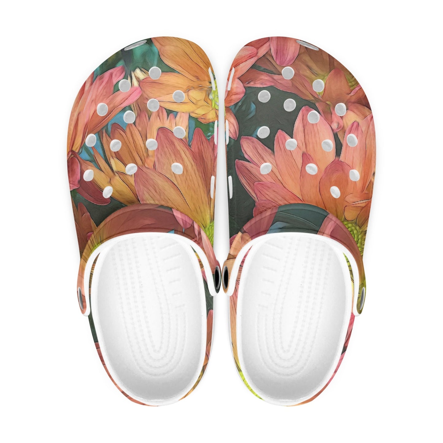 Cream and Pink Fall Flowers 413. All Over Printed Clogs