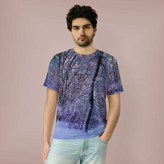 Pink and Blue Snow at Dawn Unisex AOP Cut & Sew T-Shirt