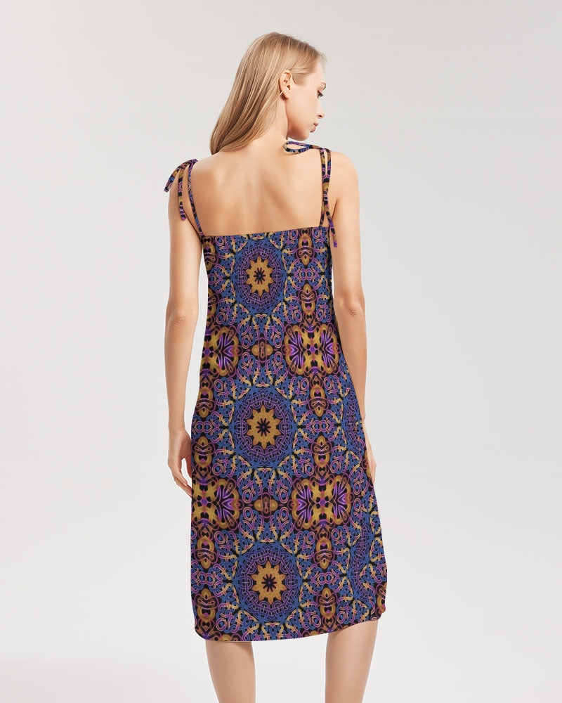 Blue Gold Celtic Kaleidoscope Women's Tie Strap Split Dress