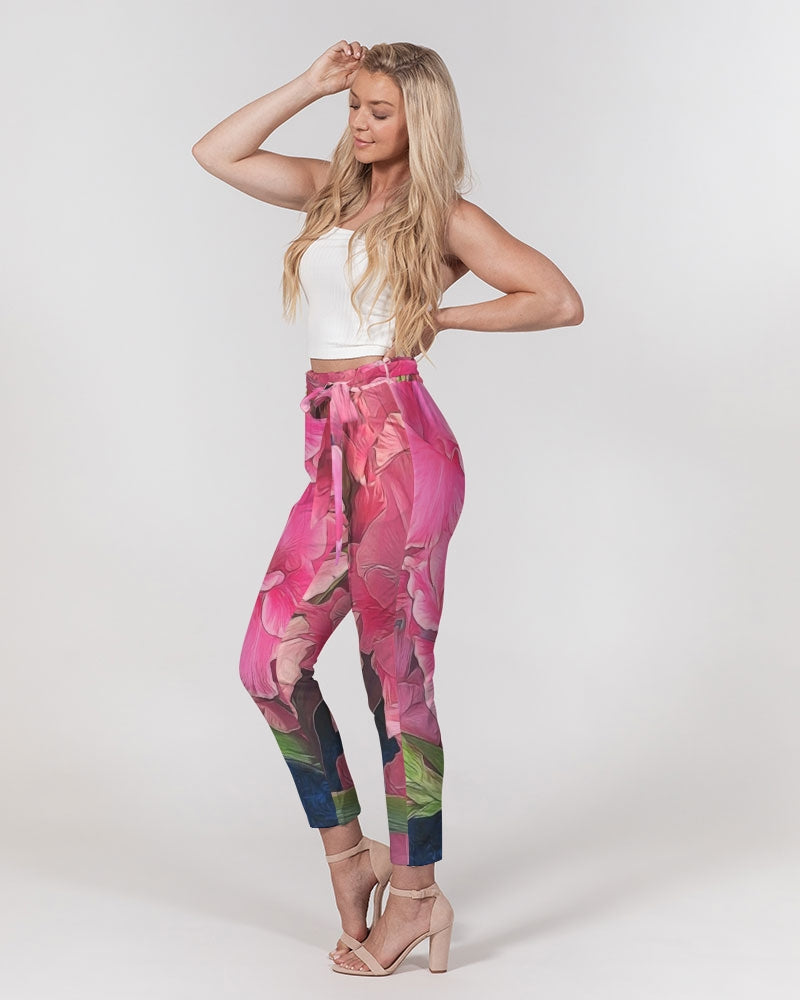 Pink Gladiolas Women's Belted Tapered Pants